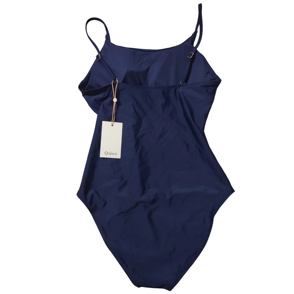 Quince Italian Cami One-Piece Swimsuit Navy Blue Recycled Size M NEW Vacation